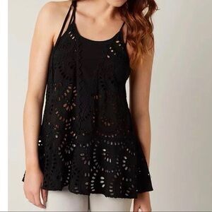 Free People Starry Eyelet Black Tank Top